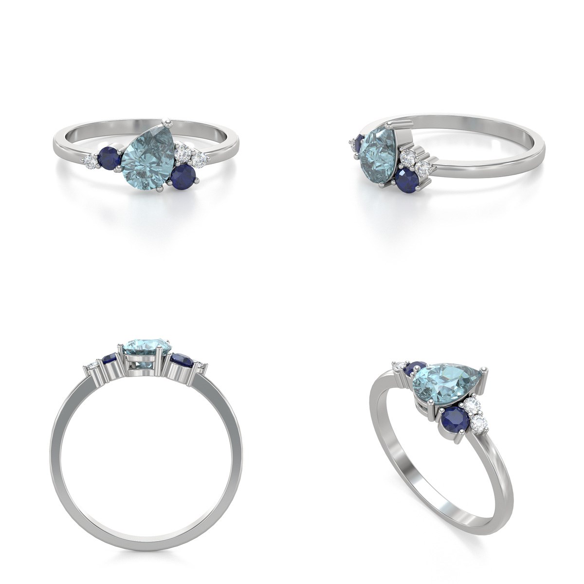Bague Aigue-Marine Saphir et diamants sur Argent 925 2.296grs