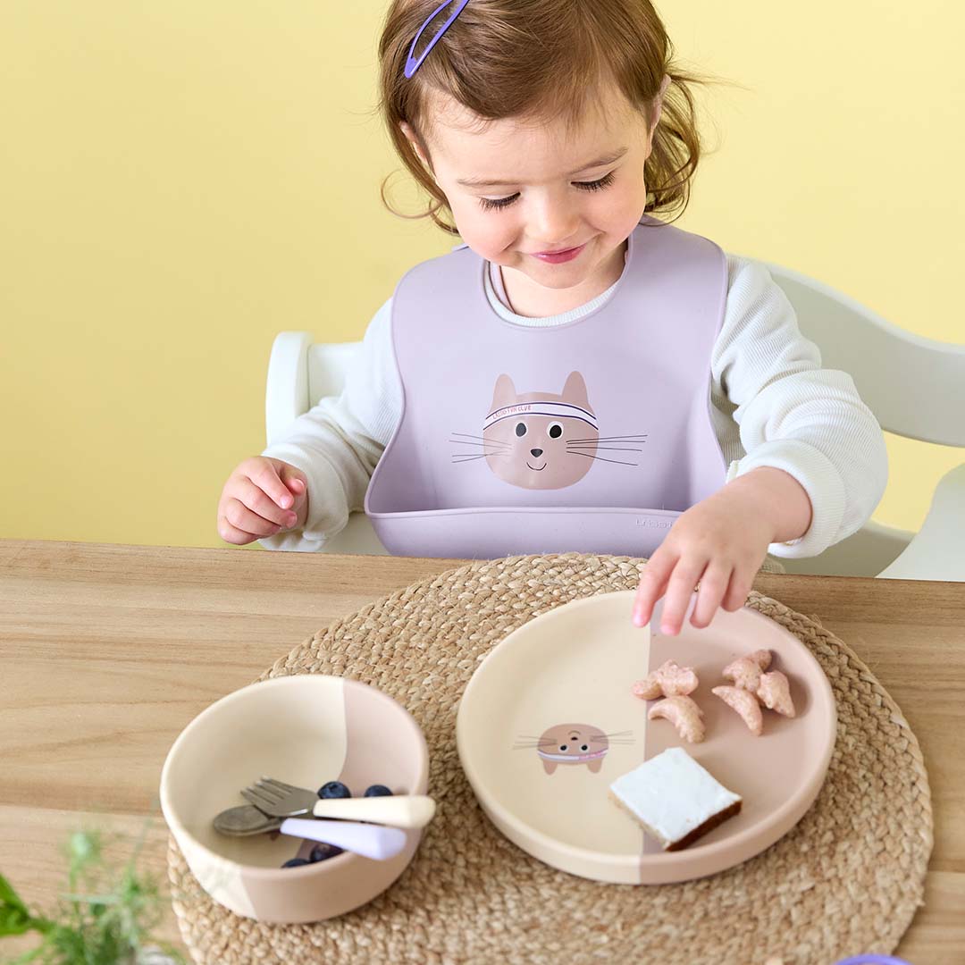 lässig kinderbestek met siliconen greep tiny team - cat - 3-delig