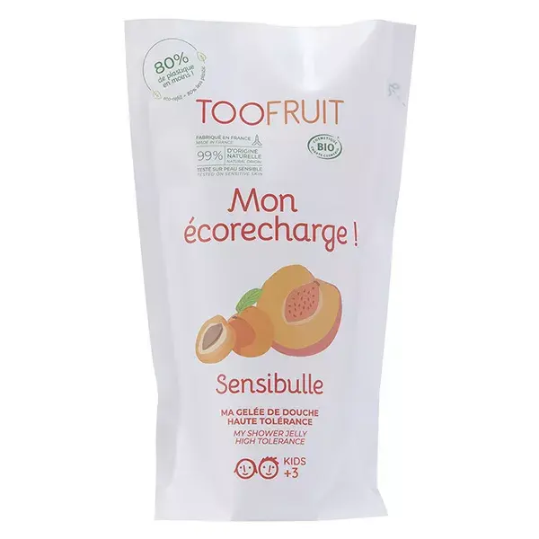 Toofruit Sensibulle Eco-Refill Geléia de Banho Orgânica de Damasco e Pêssego para Crianças 400ml