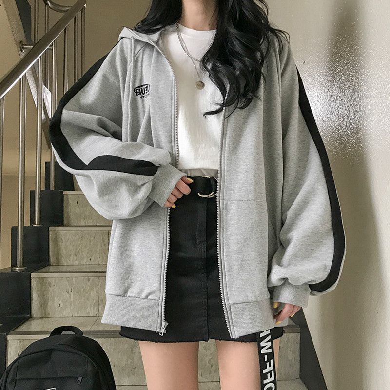 Iduna - Hoodie met rits en contrasterende bies