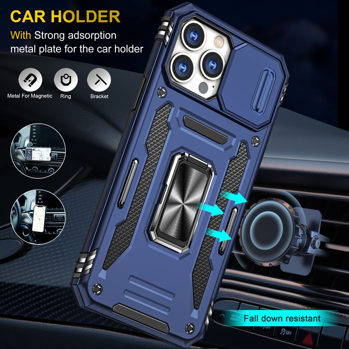 Hülle Handy Schutz für Apple iPhone 15 Pro Case Cover Kamera Ständer Etui Bumper