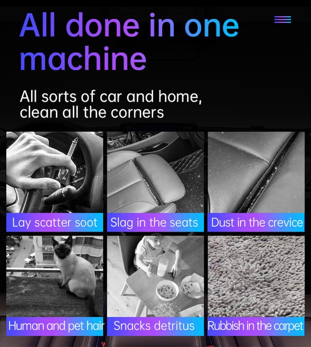 Håndholdt støvsuger til bilen, genopladelig med LED