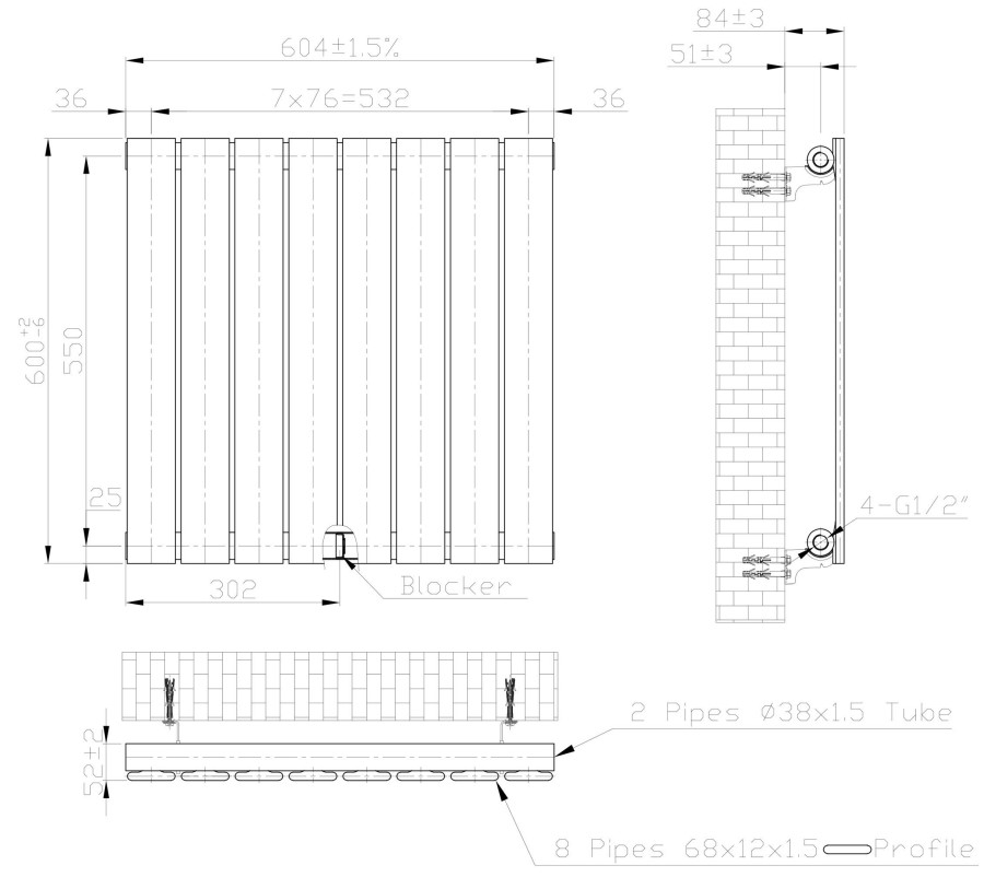 Eastbrook Warrington paneelradiator type 10 60x60cm 529W wit glans
