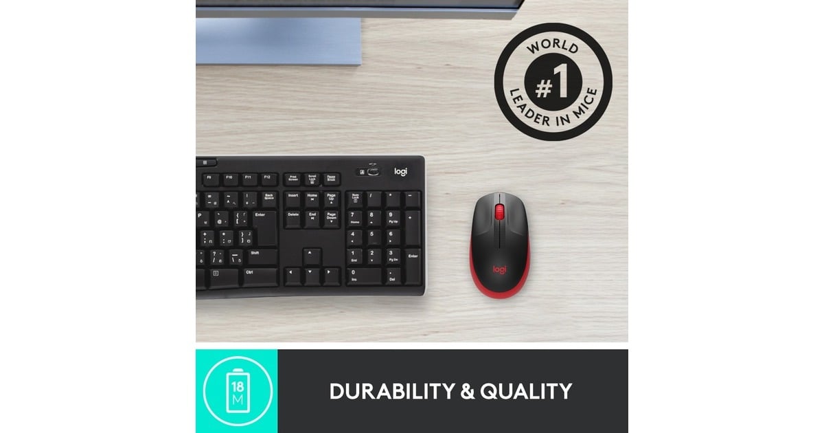 LogitechM190 Full-size wireless mouse  (Rood, 1000 dpi)