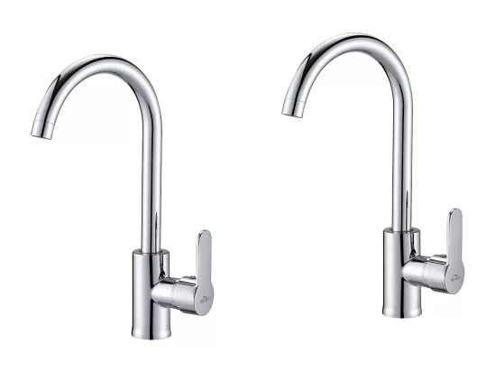 2pcs Elégant Mitigeur de Cuisine Auralum max Chromé,Pivotant à 360° Robinet d'Évier en Laiton avec Eau Chaude/Froide pour Cuisine,Mousseur Démontable