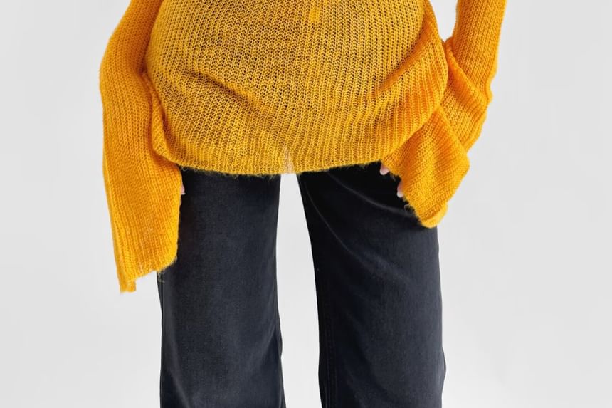 Webeisque - V-hals, effen, slim-fit gebreide top met klokmouwen