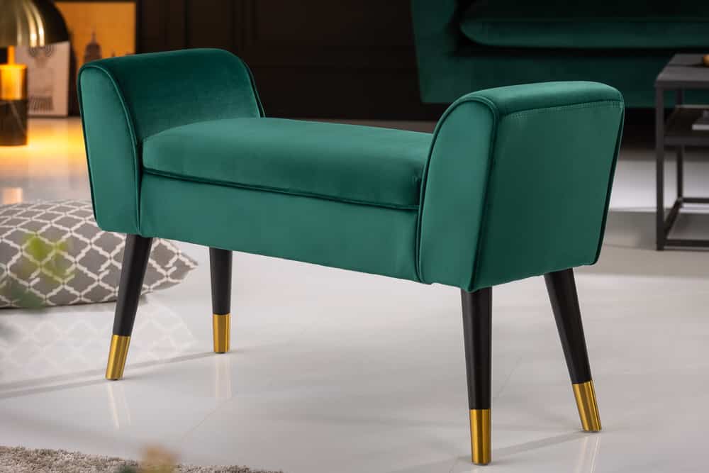 Elegante Sitzbank SCARLETT 90cm smaragdgrün Samt mit Armlehnen
