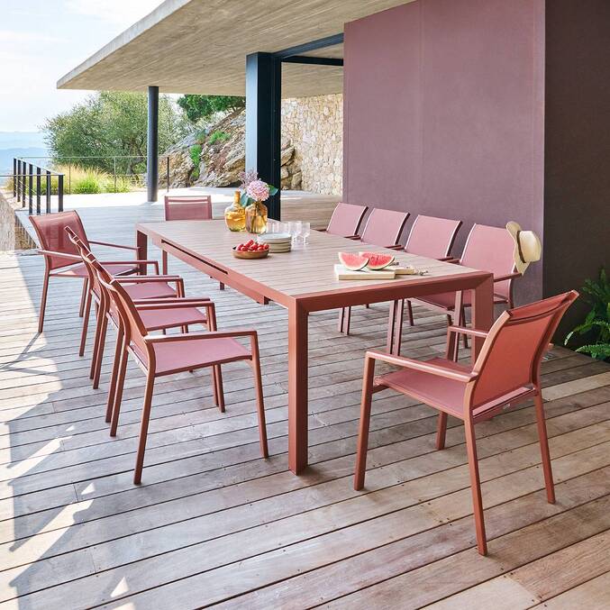 Table de jardin extensible rectangulaire EVASION Effet bois Honey / Acajou
