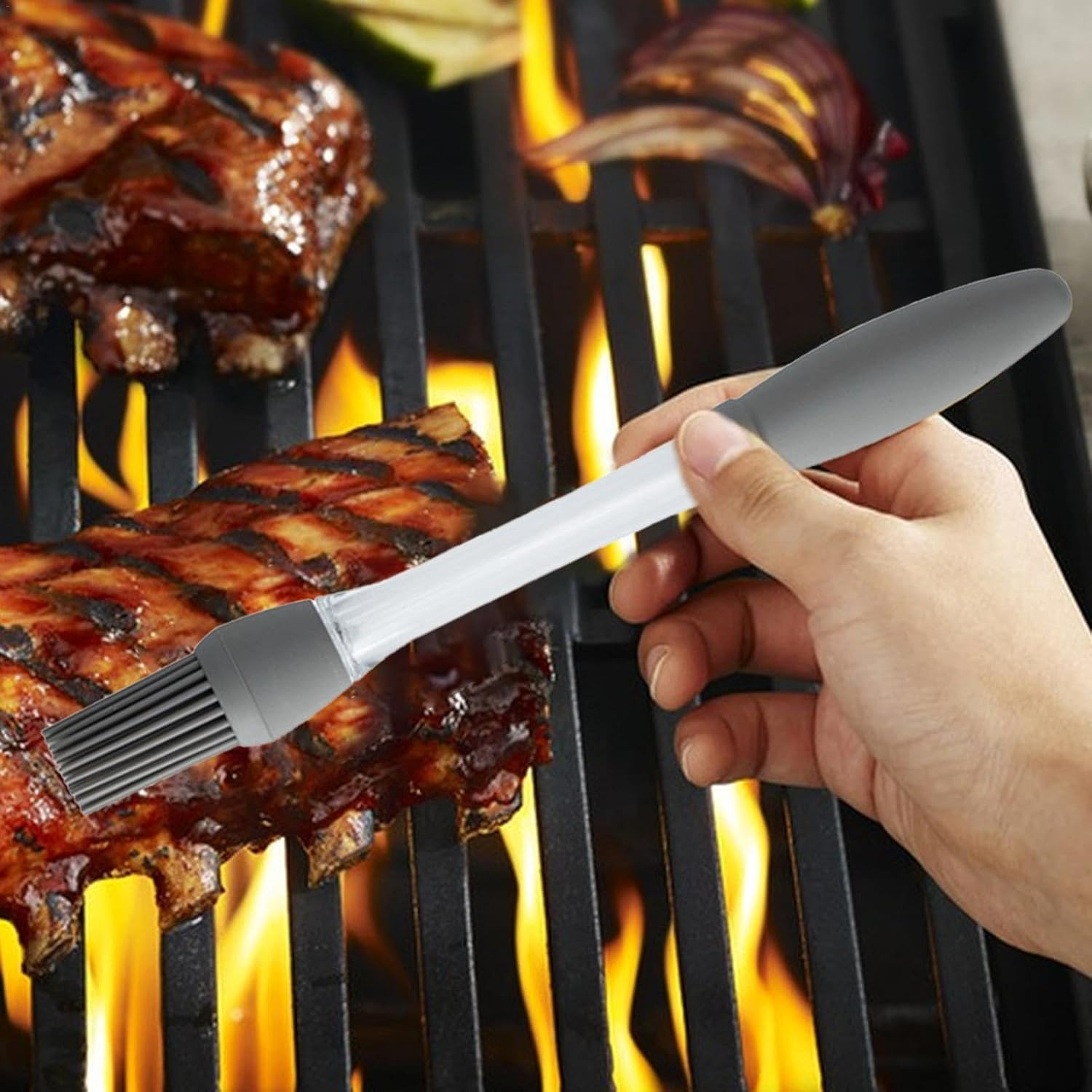 (23cm) Silikon Küchen Pinsel BBQ Grillpinsel Back Zubehör Spender für Öl / Marinade / Sauce - Grau