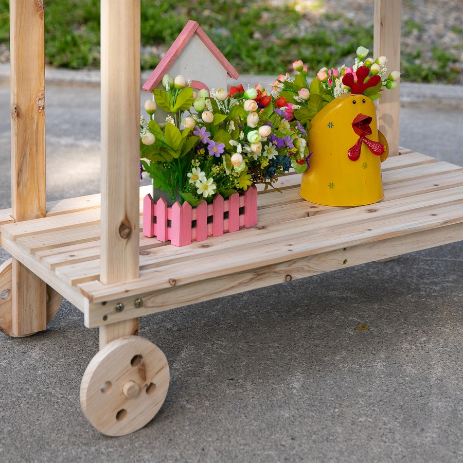 Outsunny Gärtnertisch mit Waschbecken und Rollen holz