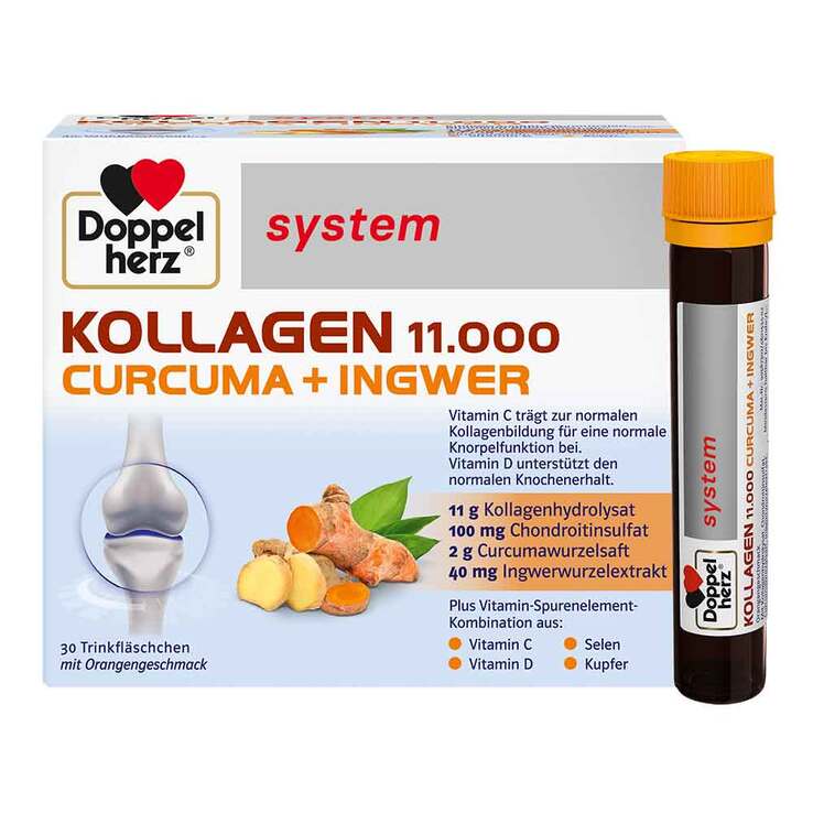 Doppelherz Kollagen 11.000 Curcuma + Ingwer System Trinkampullen, 30X25 ml