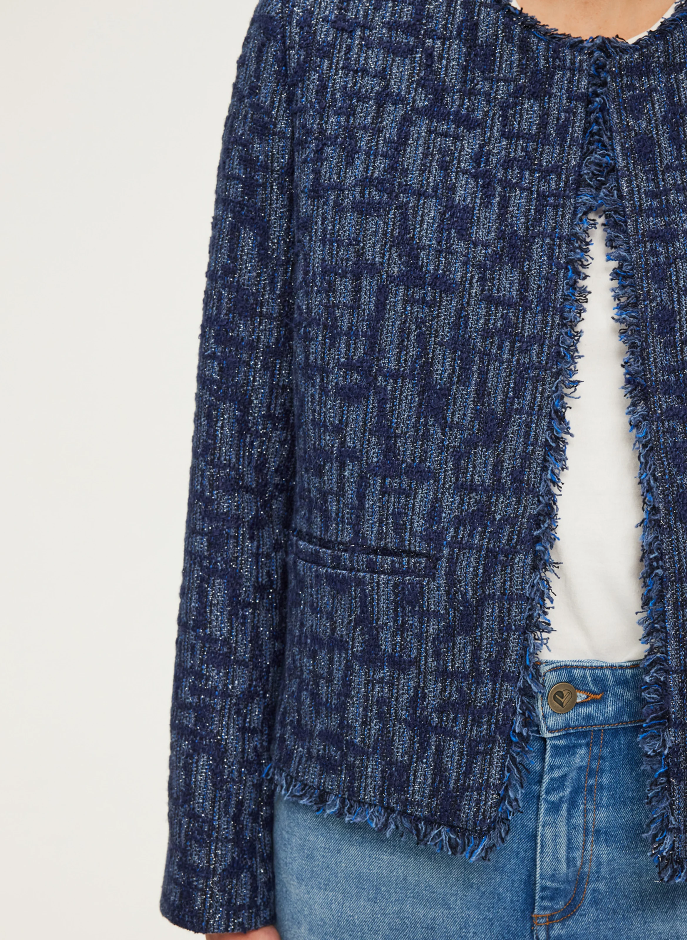 MAUGEEN - Veste col rond en tweed| Bleu