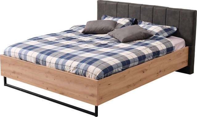 INOSIGN Bettgestell »Sardinia, FSC-zertifizierter Holzwerkstoff« mit gepolstertem Kopfteil, Metallfuss in Kufenform, 160 oder 180x200cm