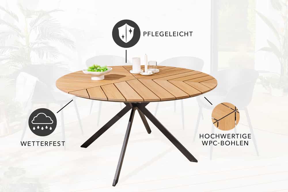 Runder In- und Outdoor Gartentisch DESIGNO 120cm natur Holz-Design anthrazit Metall