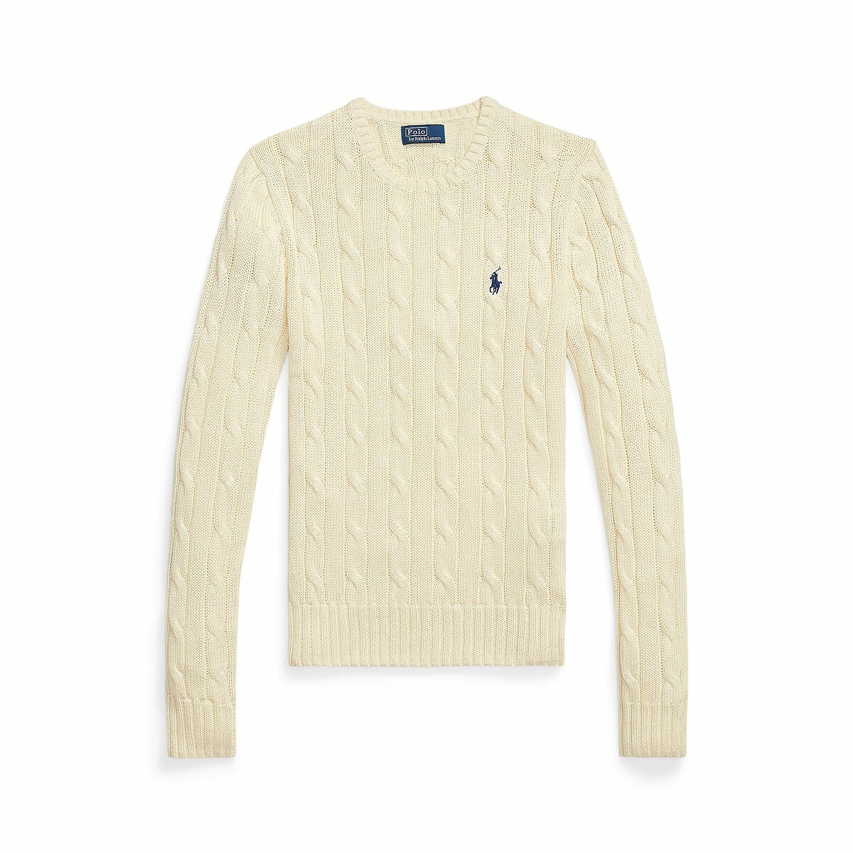 POLO RALPH LAUREN<br>Suéter de malha trançada de algodão com gola redonda