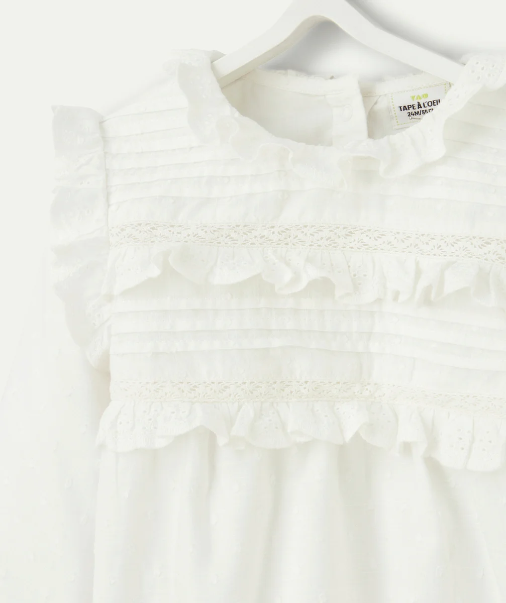 BARBOTEUSE BÉBÉ FILLE BLANCHE AVEC BRODERIES ET FRONCES