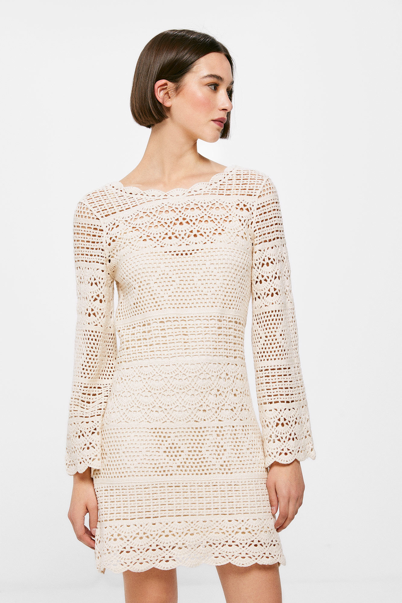 Vestido de crochê com decote nas costas - Marrom