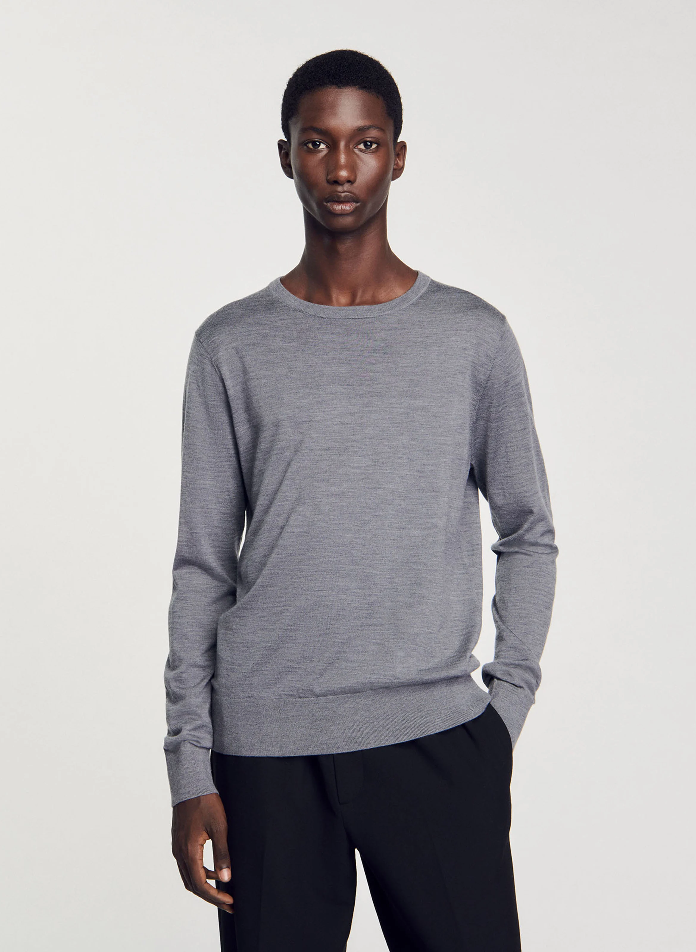 Pull col rond droit en laine | Gris