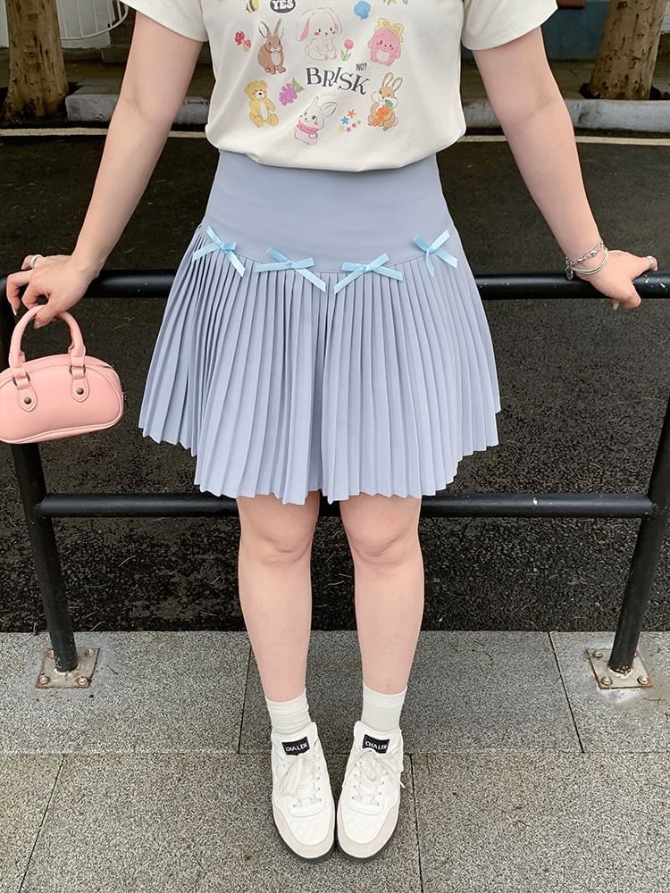 Appelsin - Hoge taille effen strik accent accordeon geplooide mini A-lijn rok