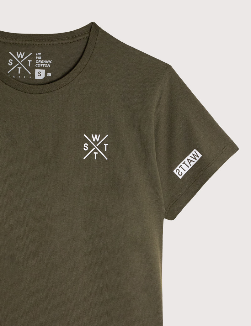 WATTS T-SHIRT MANCHES COURTES LOGO CŒUR KAKI BLANC