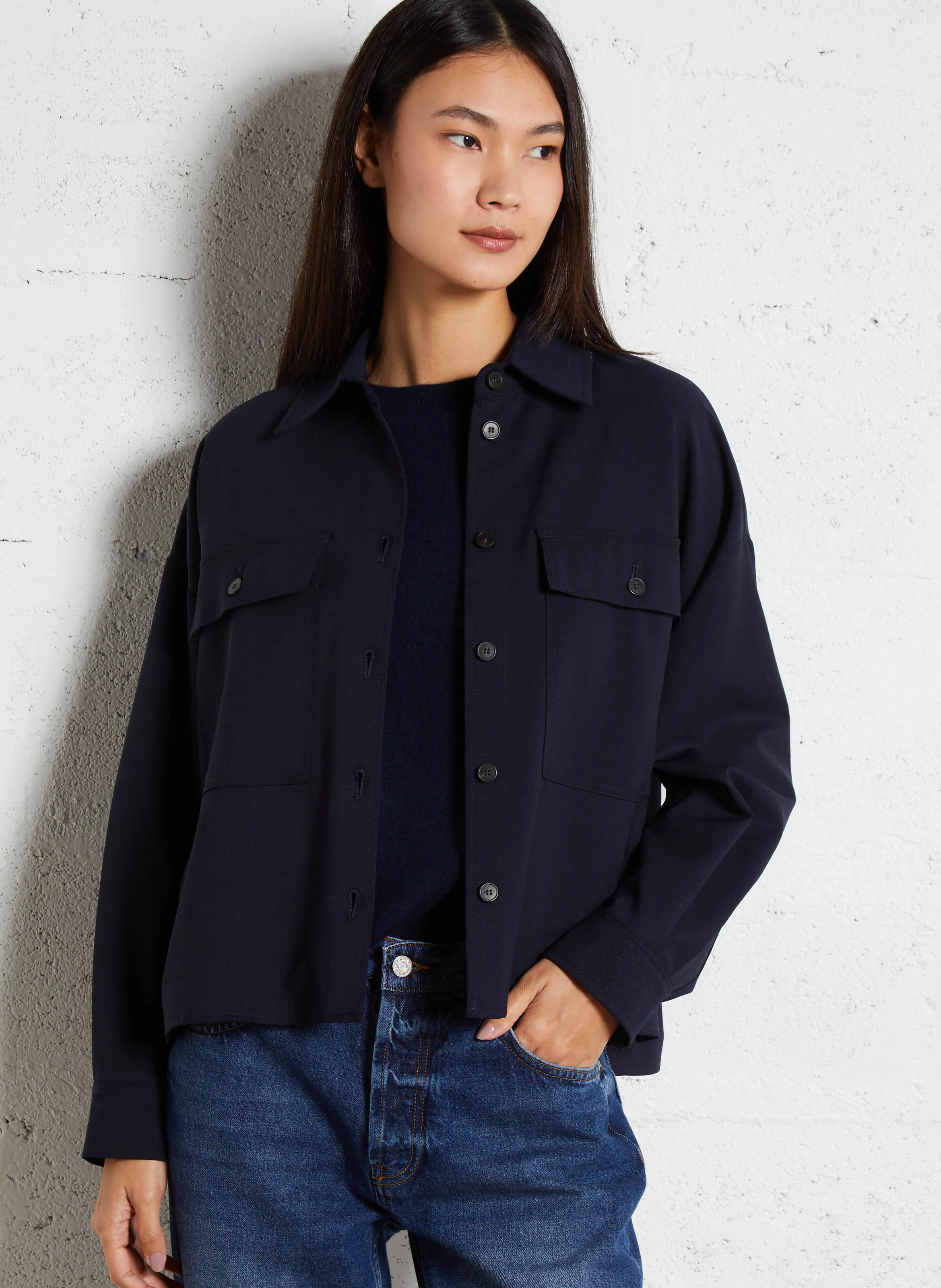 CROCHET - Veste cropped ample| Bleu