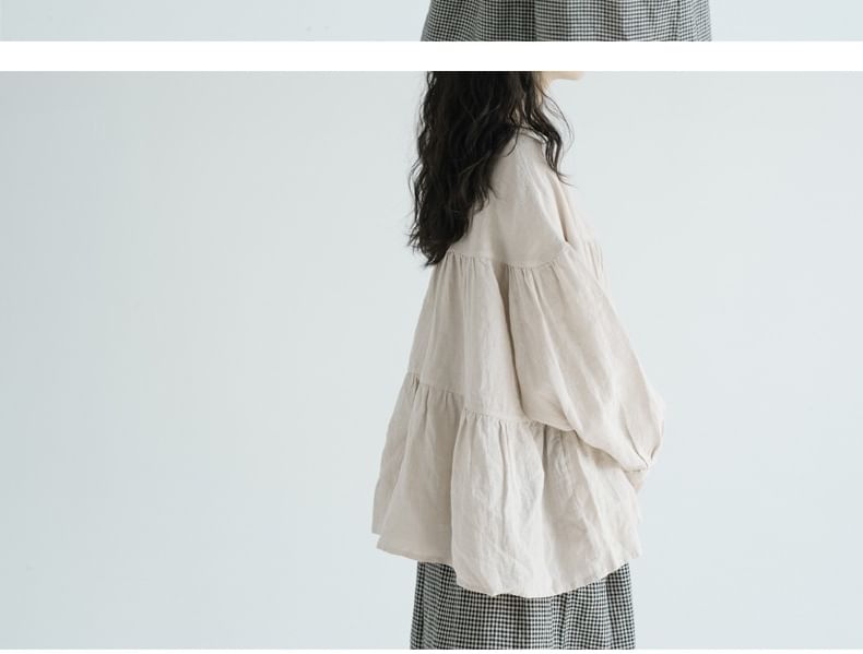 INEN - Blouse met ronde hals en pofmouwen