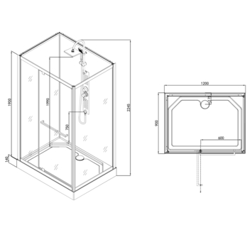 Allibert complete douchecabine Anapurna met draaideur zilver hoekmodel 90 x 120 cm