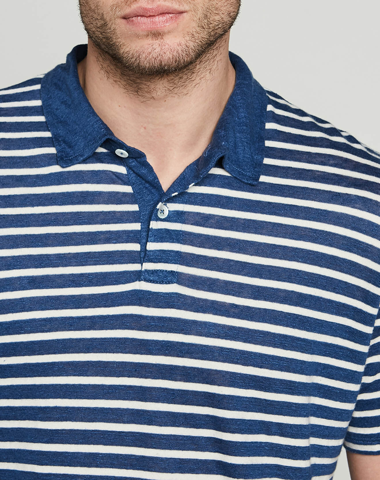 Hartford Polo en Lin & Coton Stripe bleu foncé/écru