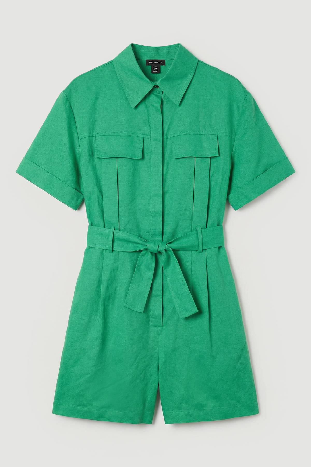 KarenMillen Combi-short Ceinturée en Lin Viscose Tissé