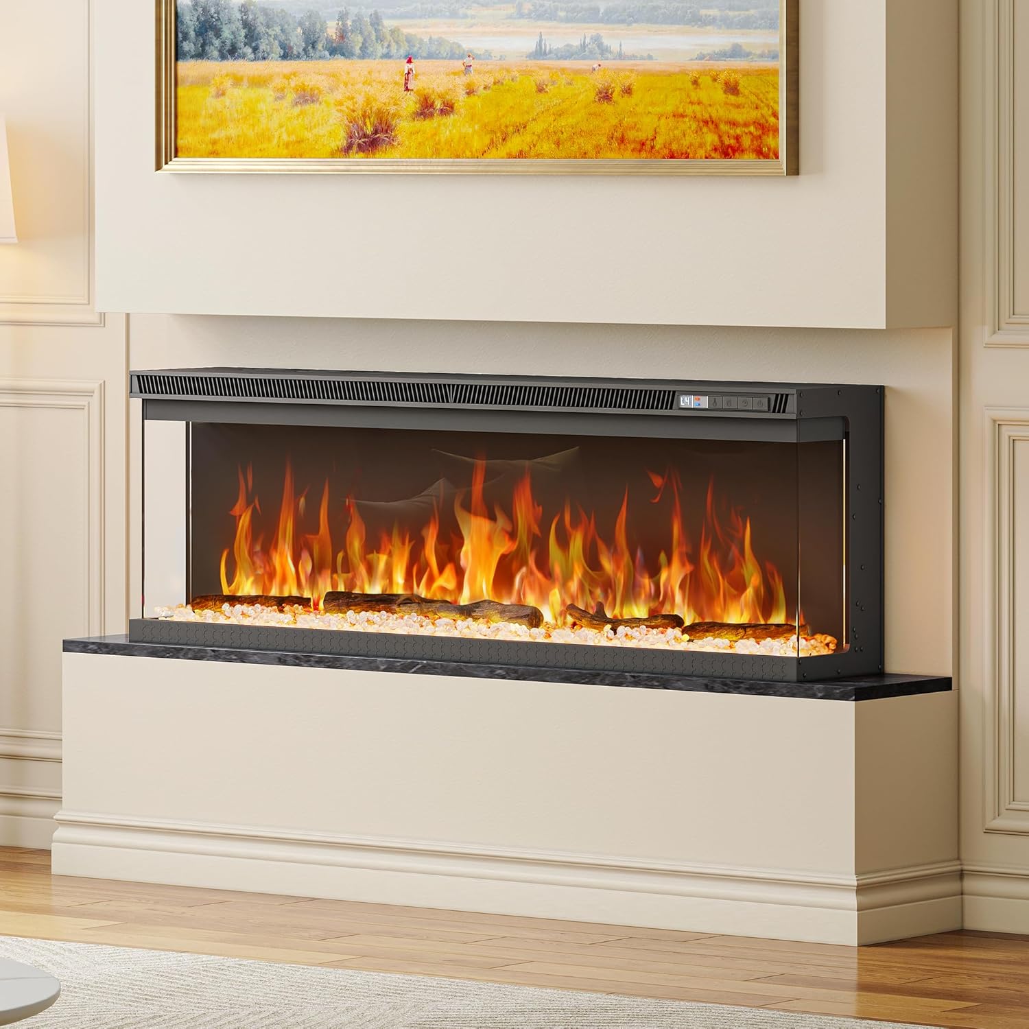YITAHOME 102cm Elektrokamin mit Heizung, 3-in-1 Kamin Wand/Einbau/Stand mit Panoramaview, Elektrische Kamin mit LED-Flammeneffekt,12 Flammenfarben, Heizfunktion, Thermostat, Timer, Fernbedienung