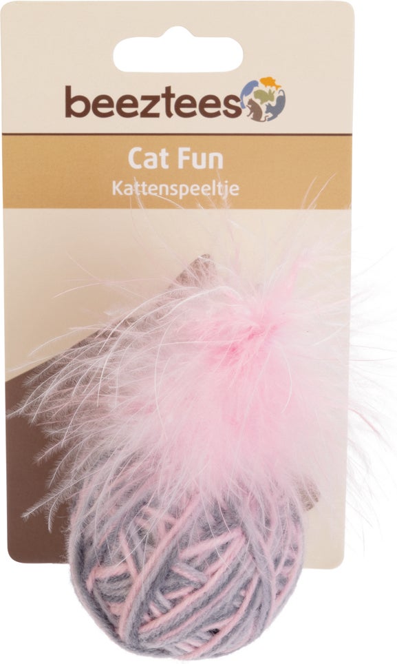 Beeztees kattenspeelgoed speelbal met veer Ming roze/paars D 5 H 5 cm