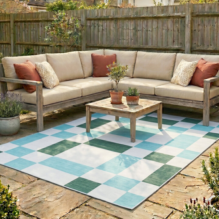Retro binnen- & buitenvloerkleed - Pop Cubes Groen
