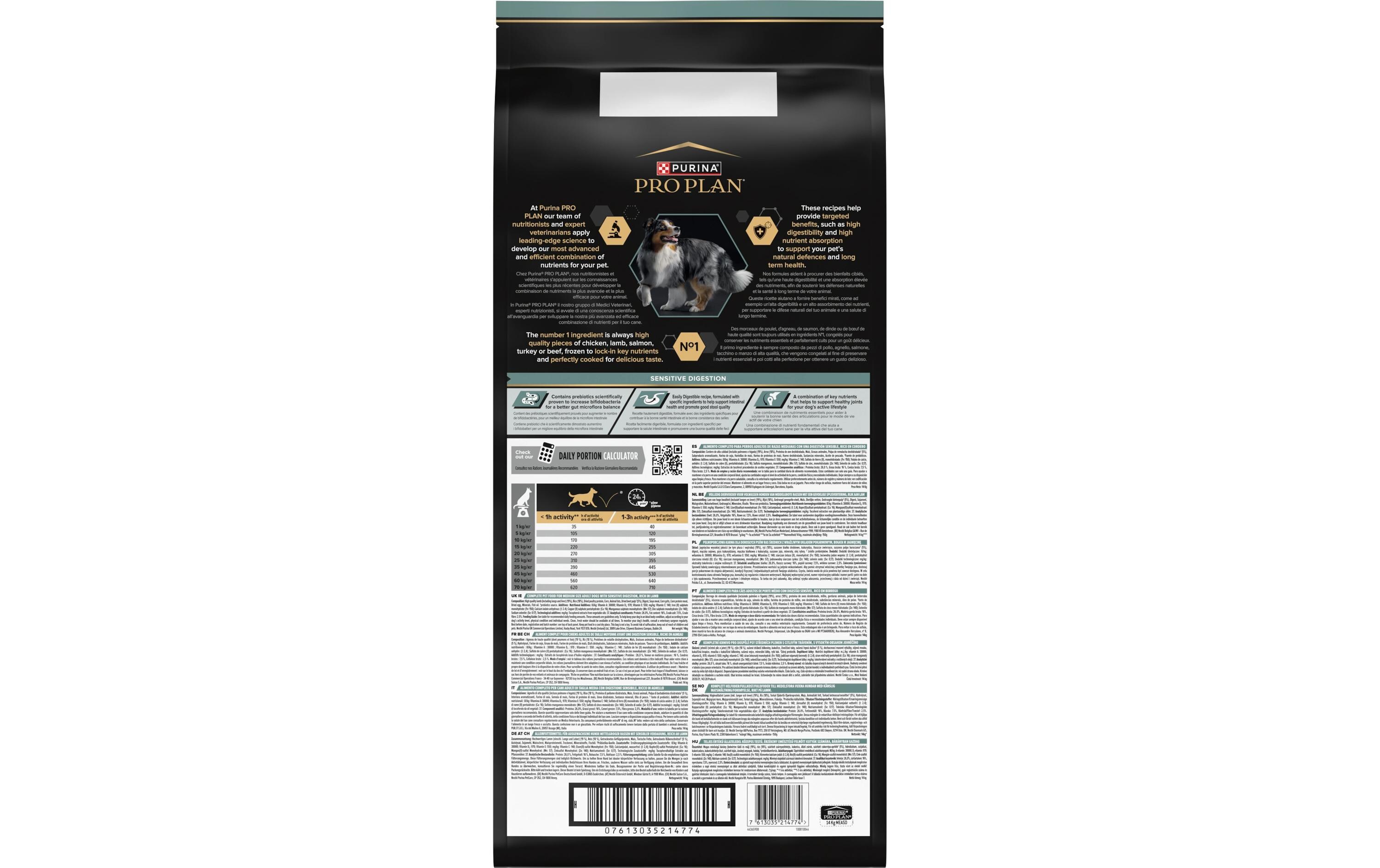 Trockenfutter M Adult Sensitive Digestion Lamm, 14 kgAlleinfutter für mittelgrosse Hunde