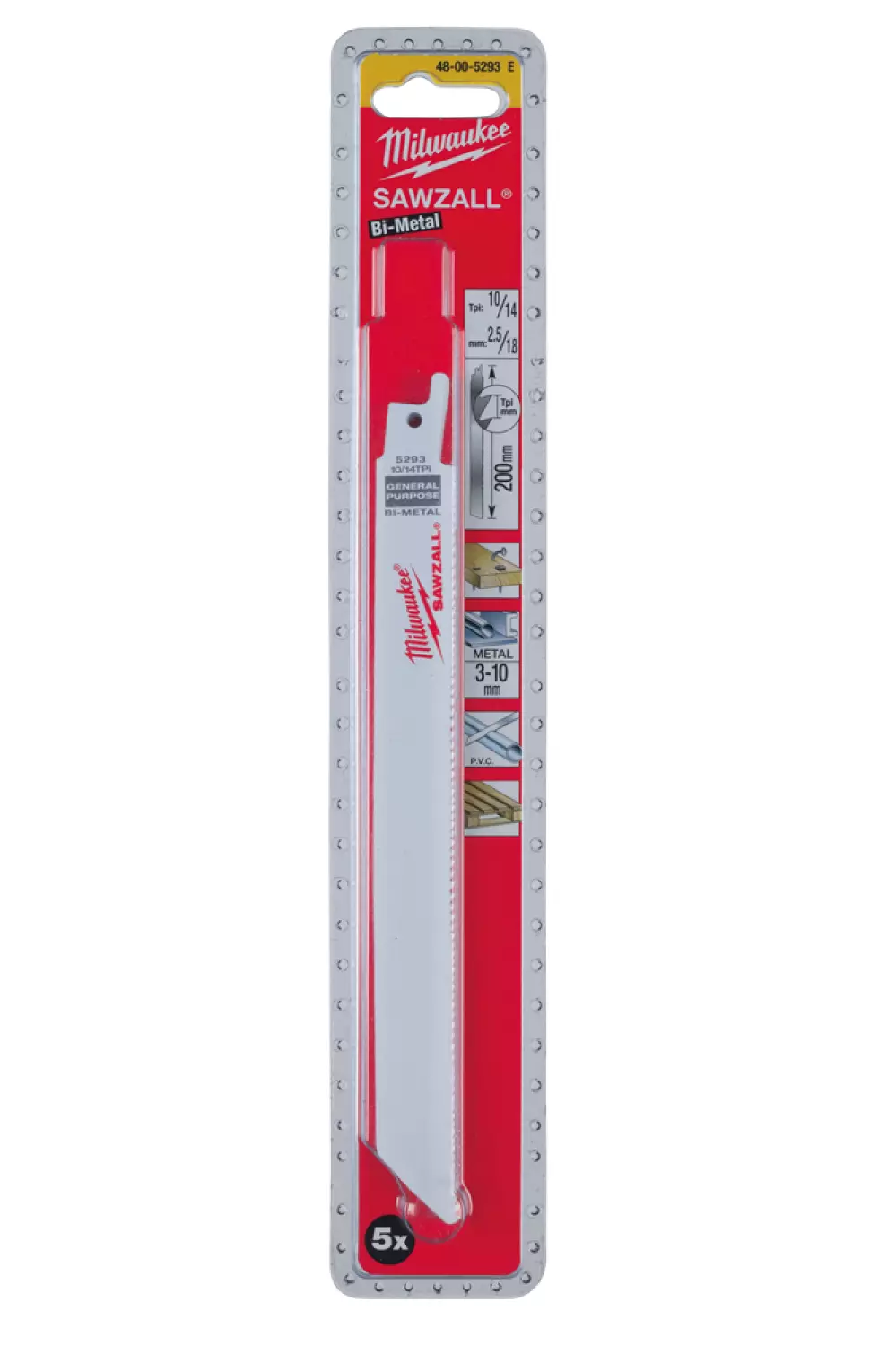 Milwaukee 48005293 Reciprozaagblad - 200 x 10/14TPI - Universeel (5st)