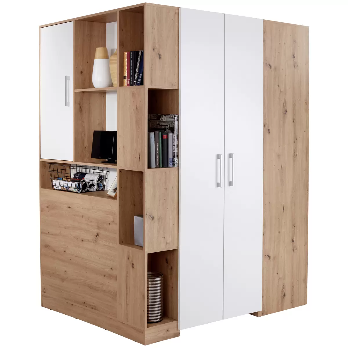Eckschrank Box weiss,Eiche