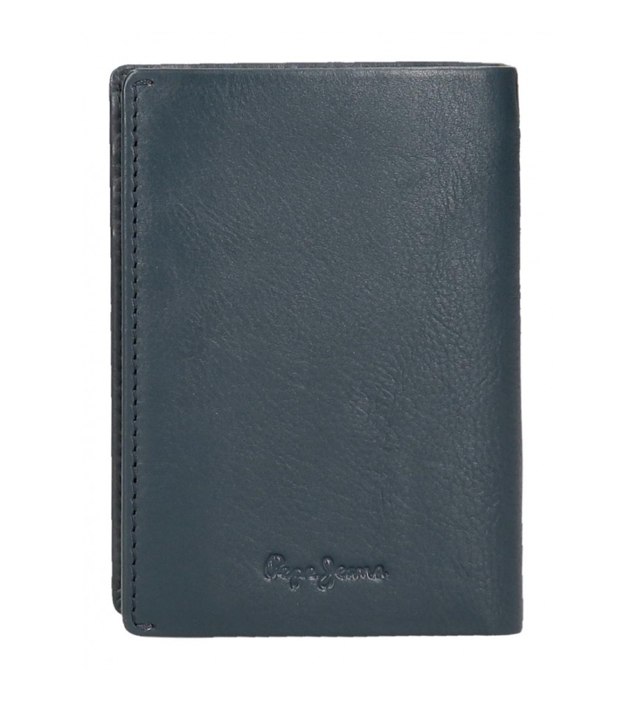 Carteira vertical Pepe Jeans Marshal em couro com porta-moedas azul marinho