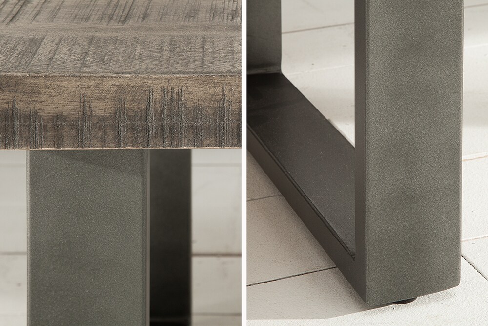 riess-ambiente Couchtisch IRON CRAFT - 100cm Mangoholz grau Industrial Design massiv Eisen Kufengestell