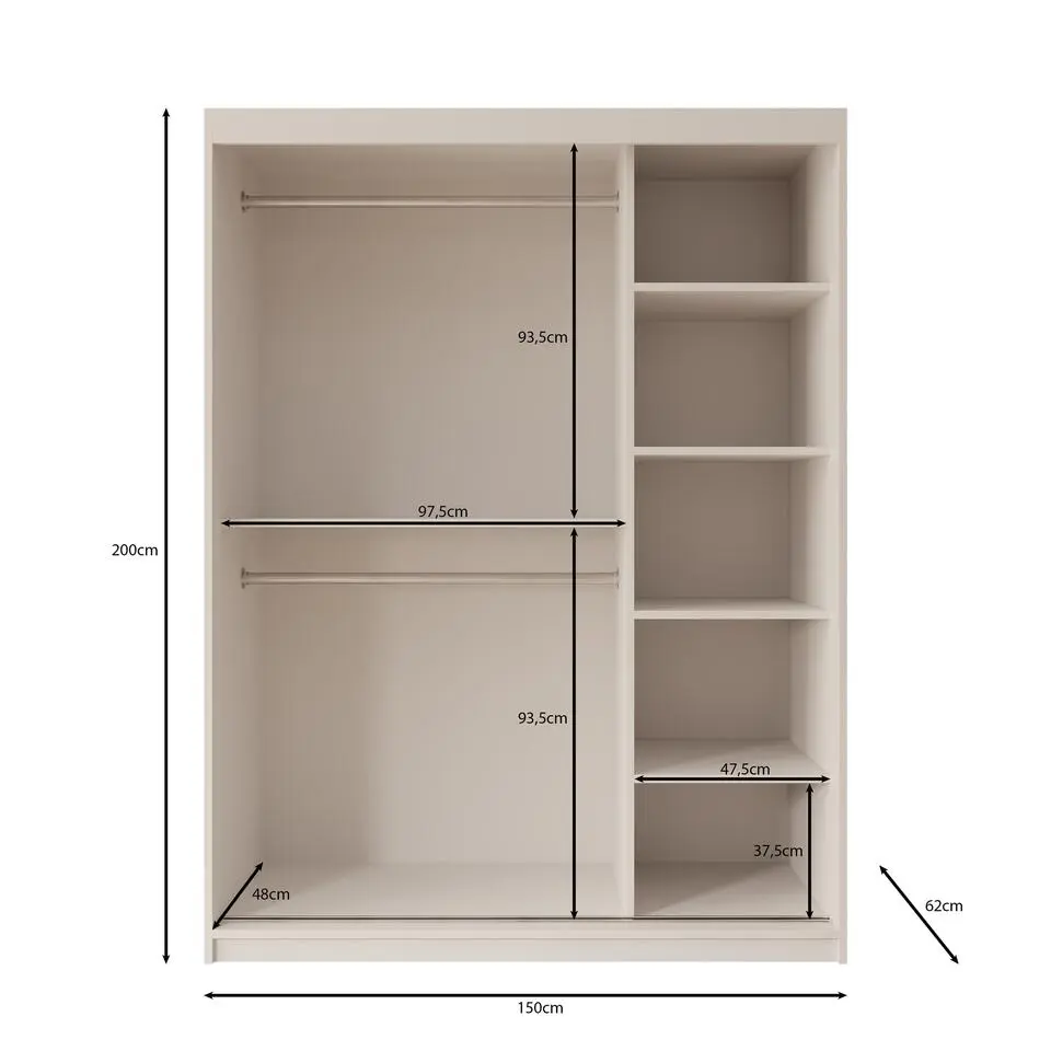 Meubella - Kledingkast Azai - Beige - 150 cm - Met spiegel