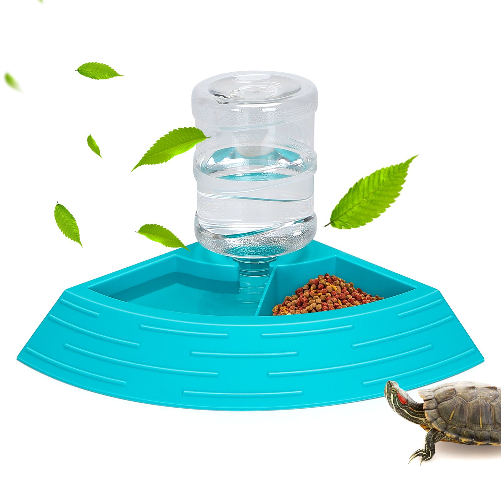 Nobleza - Alimentador automático para répteis, comedouro e bebedouro para répteis, bandeja de água para répteis, dispensador de água para tartarugas com garrafa (azul, tamanho G)