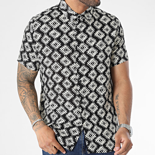 Chemise Manches Courtes Noir Beige