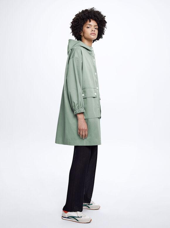 Parka com bolsos e capuz - Verde