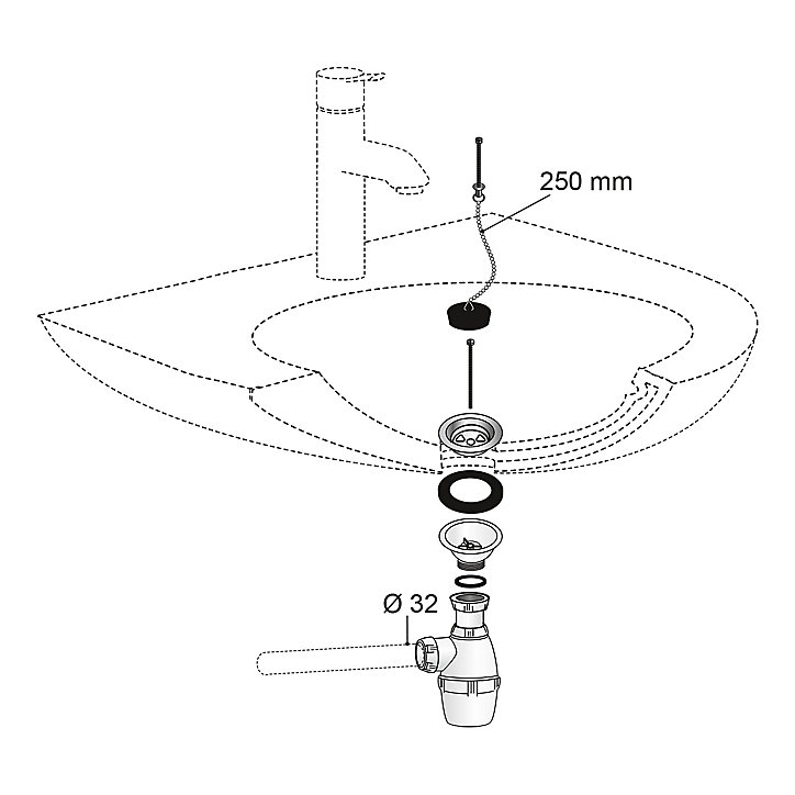 Siphon réglable blanc 32mm et bonde à bouchon Wirquin