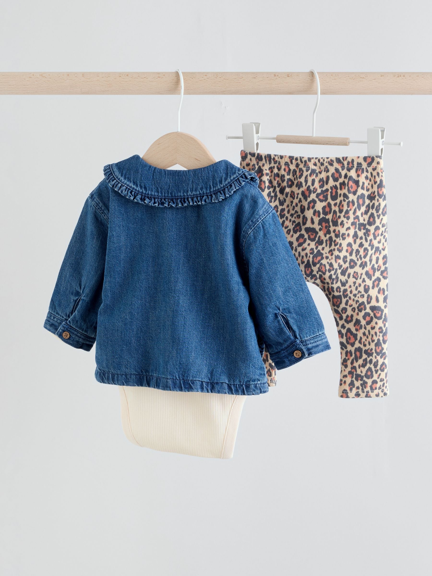 Neutraal met dieren - Baby Spijkerjack, Top en Leggings Set 3 Pieces (0mnd-2jr)