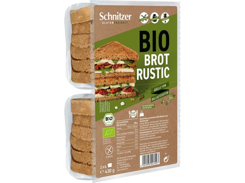 Schnitzer Brot Bio Toastbrot Rustic 430 g Glutenfreies, geschnittenes Bio-Maisbrot