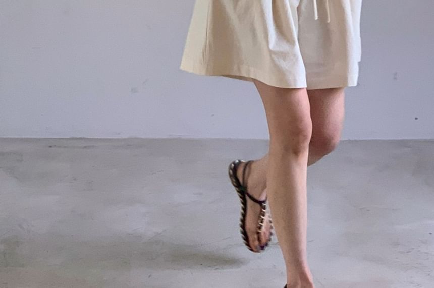 SeoulPop - 3/4-mouw V-hals effen playsuit