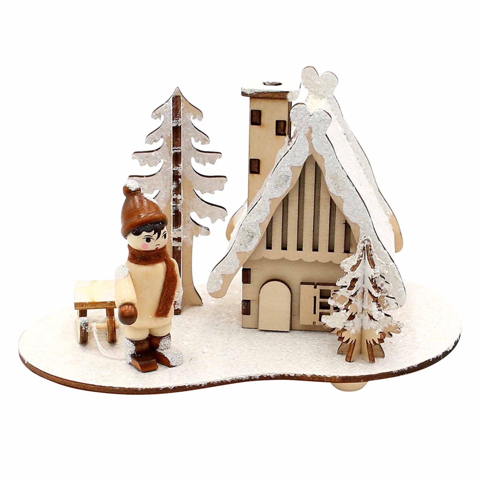 SIGRO Holz Räucherhaus verschneit, 1 Stück Kinderfigur