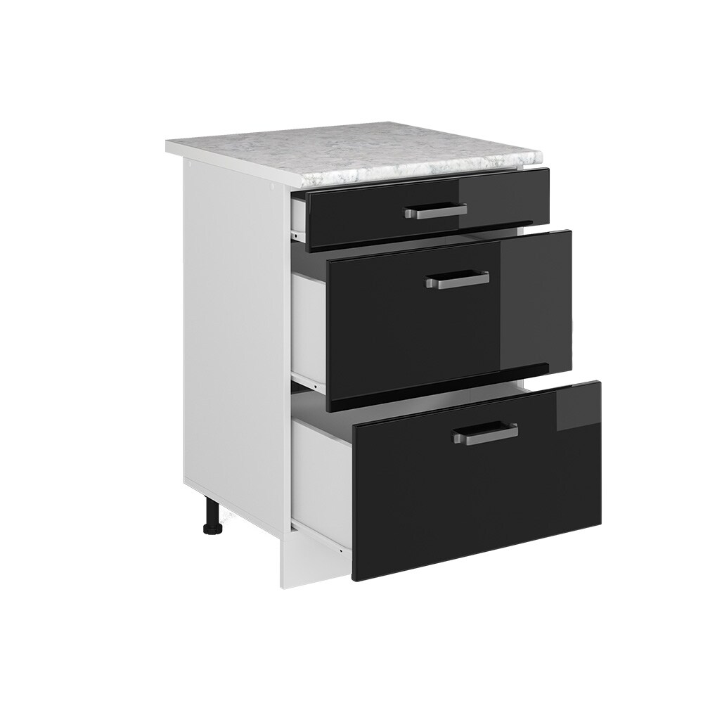 Vicco Schubladenunterschrank Küchenschrank R-Line Solid Weiß Schwarz 60 cm modern Arbeitsplatte