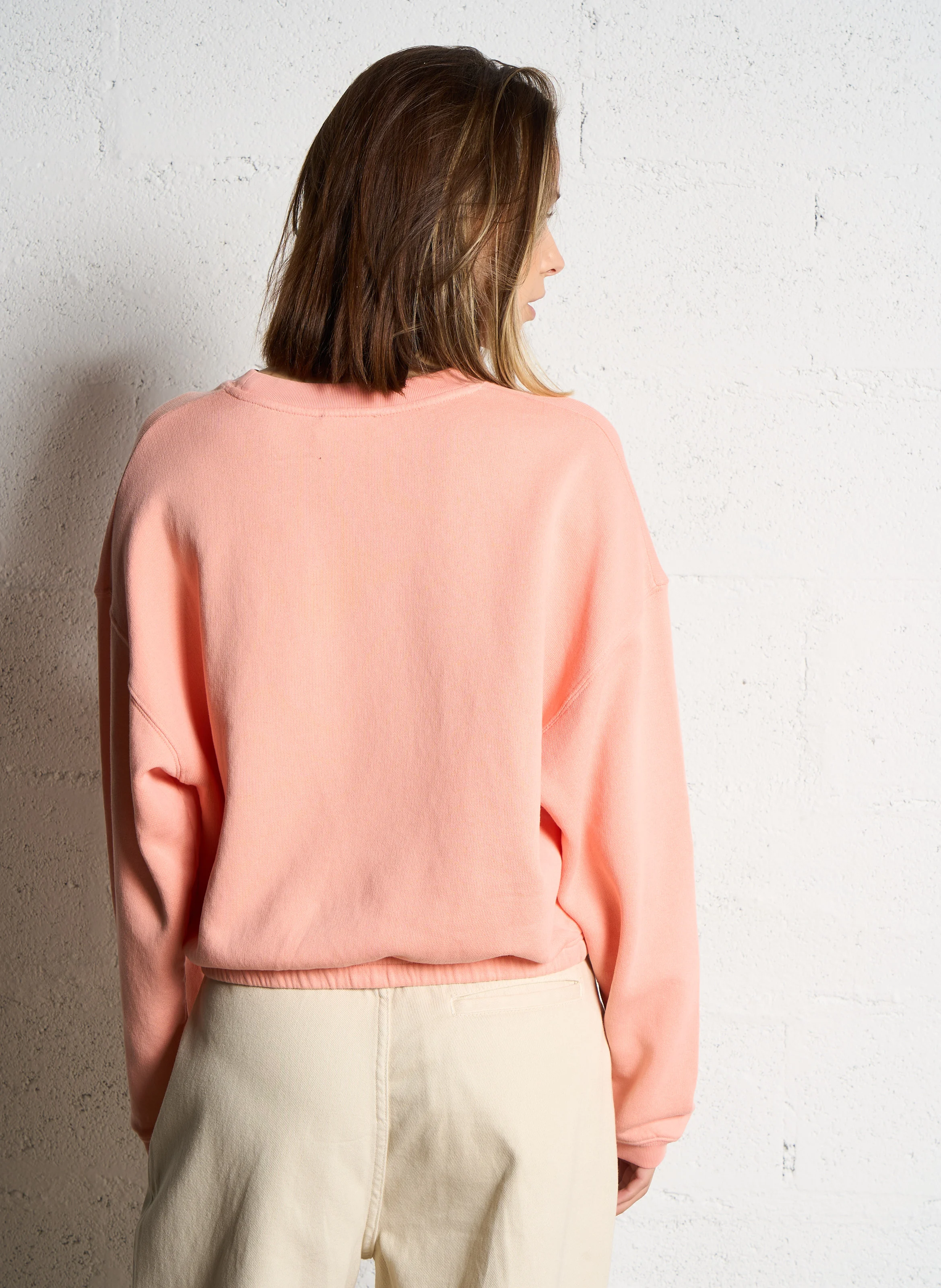 IZUBIRD - Sweat court col rond en coton mélangé| Rose