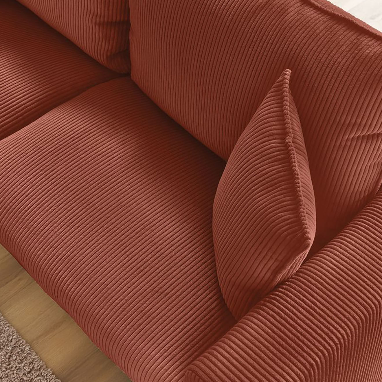 Bobochic Canapé droit convertible express en Velours côtelé 3 places Augustin orange - 205x96x97 cm