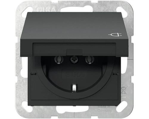 Gira 4454005 Wandcontactdoos met klapdeksel Gira E2 zwart/mat